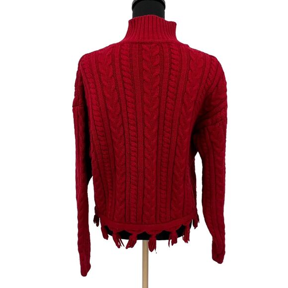 Vintage Emanuel Ungaro Red‎ Cable Knit Mock Neck Cropped Fringe Sweater Large - Picture 2 of 5